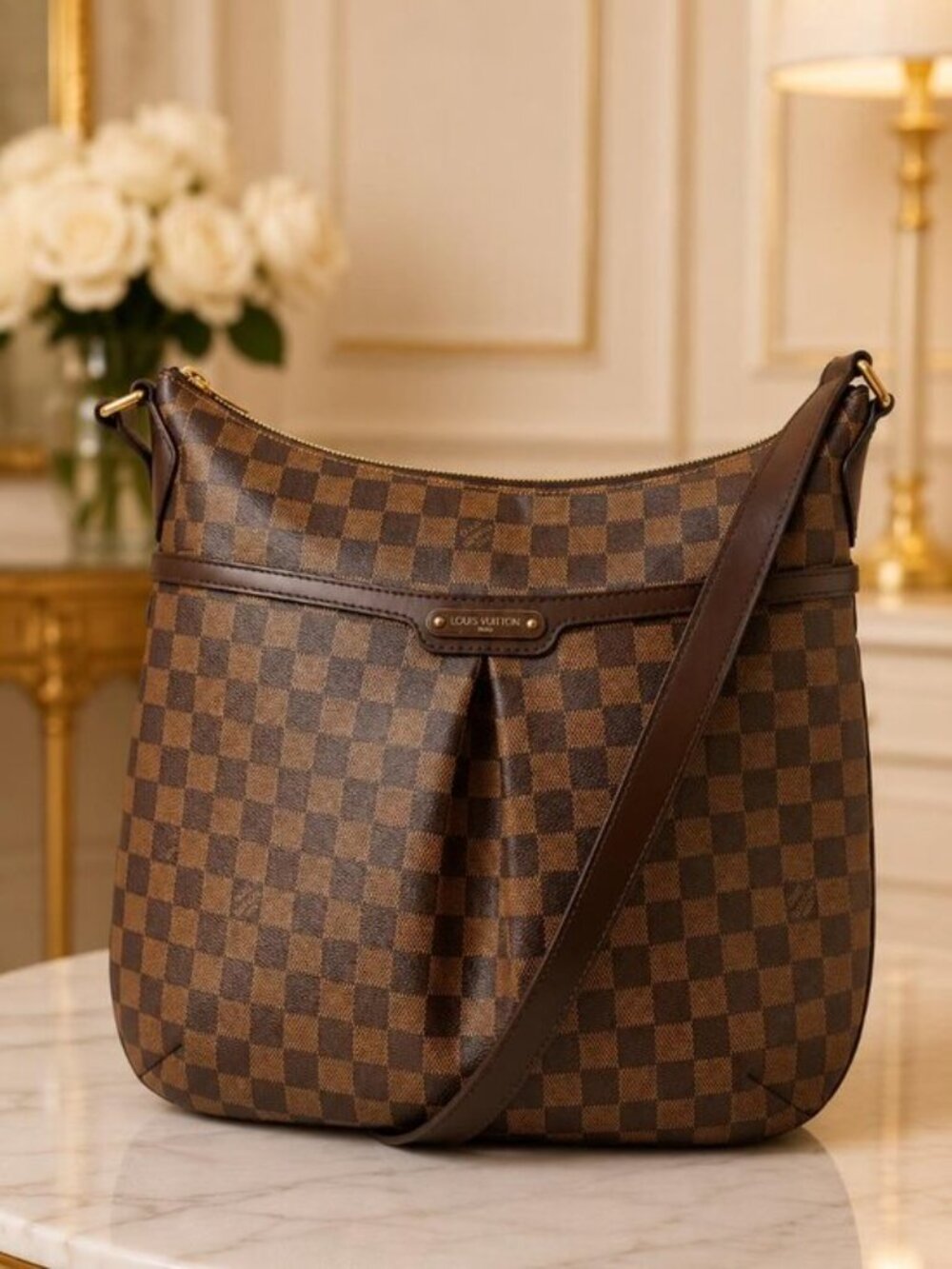 Authentic Louis Vuitton Bloomsbury GM Damier Ebene Crossbody Shoulder Bag